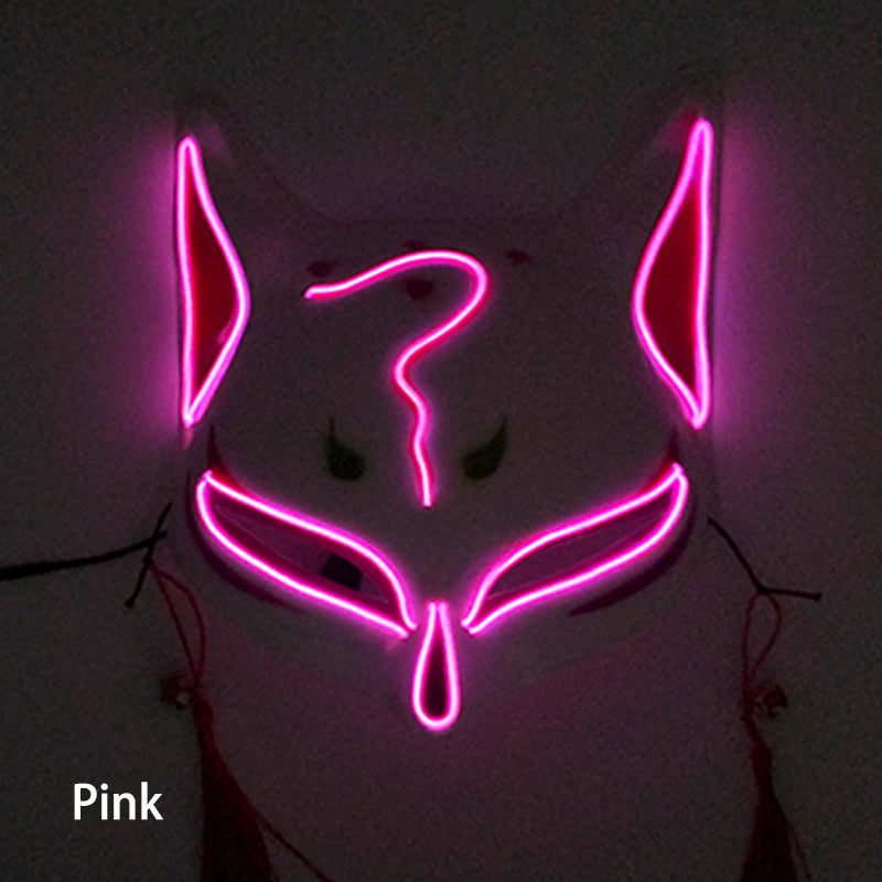 LED Neon Fox Half Face Mask – Light Up Cosplay & Halloween Mask