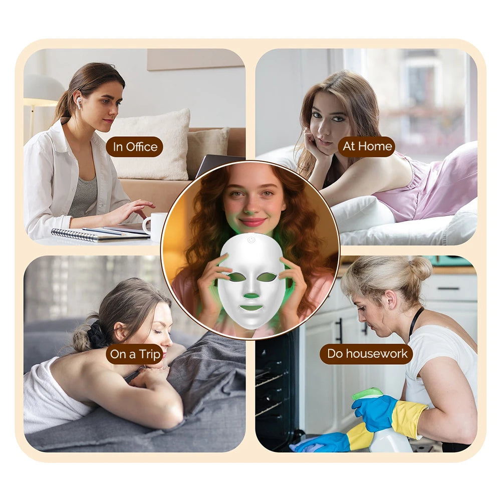 7-Color LED Light Therapy Face Mask – Wireless & Rechargeable