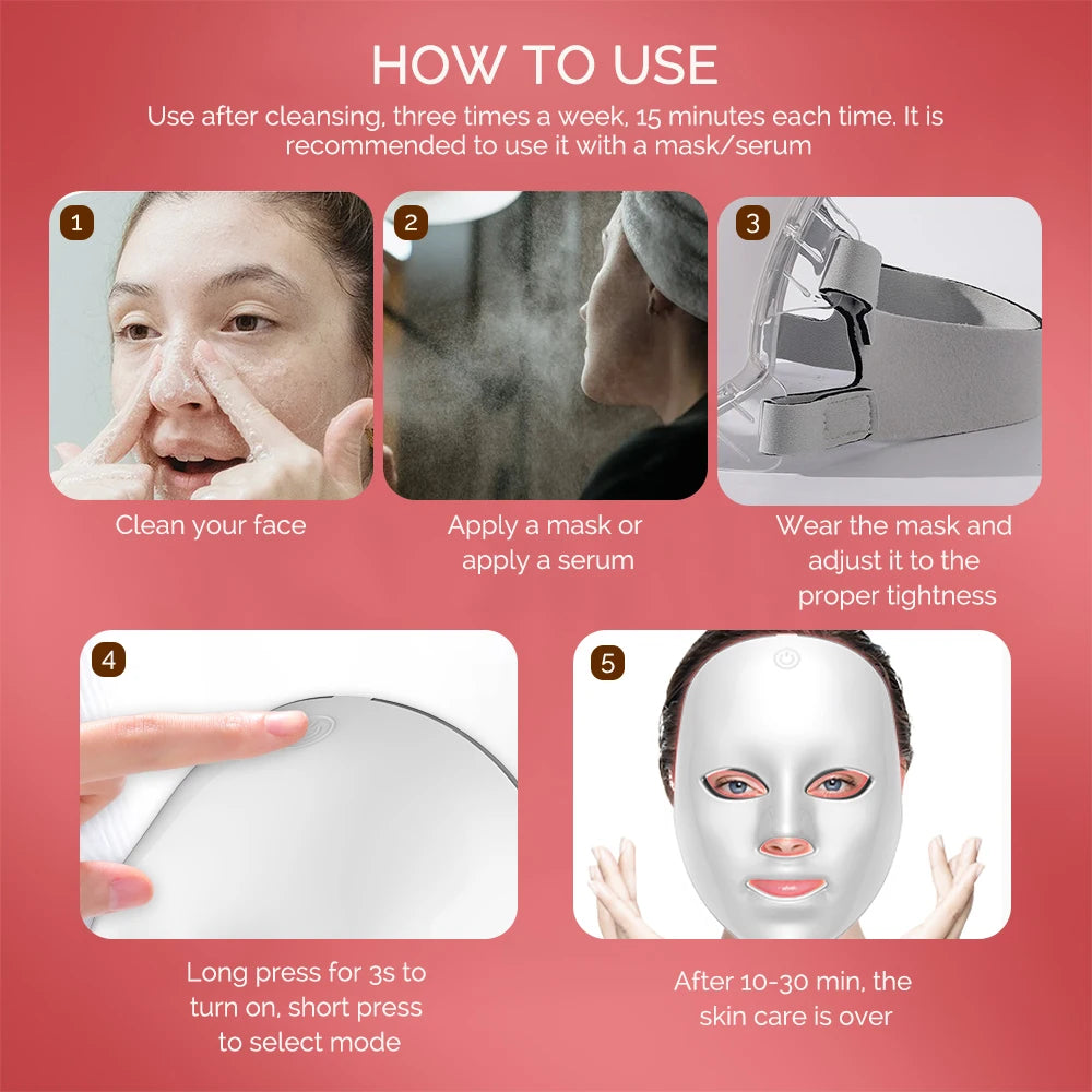 7-Color LED Light Therapy Face Mask – Wireless & Rechargeable