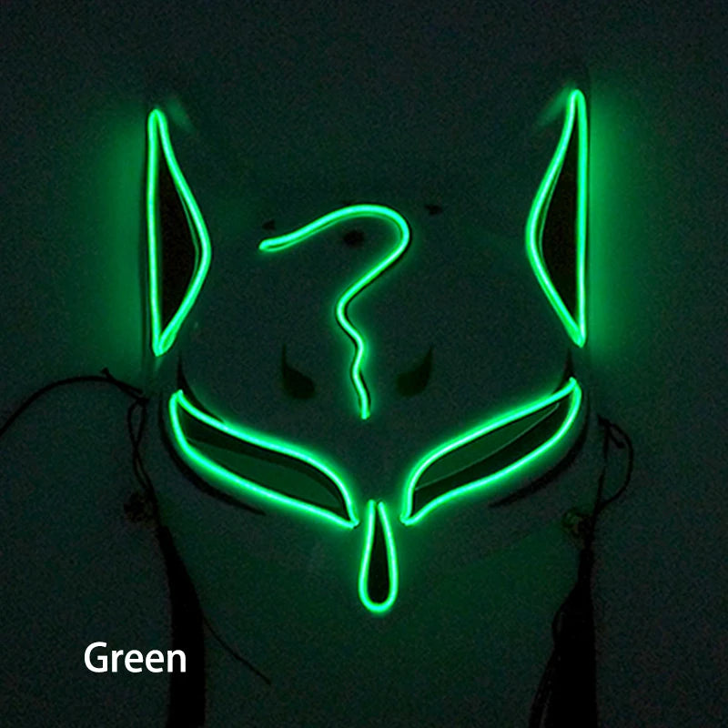 LED Neon Fox Half Face Mask – Light Up Cosplay & Halloween Mask