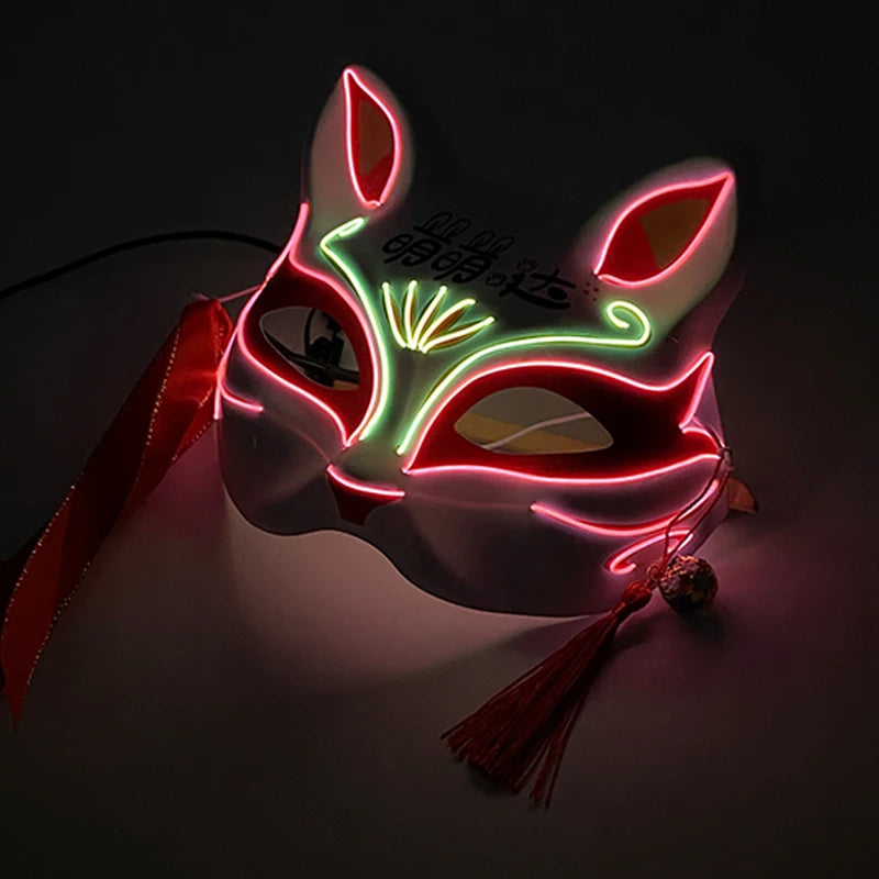LED Neon Fox Half Face Mask – Light Up Cosplay & Halloween Mask