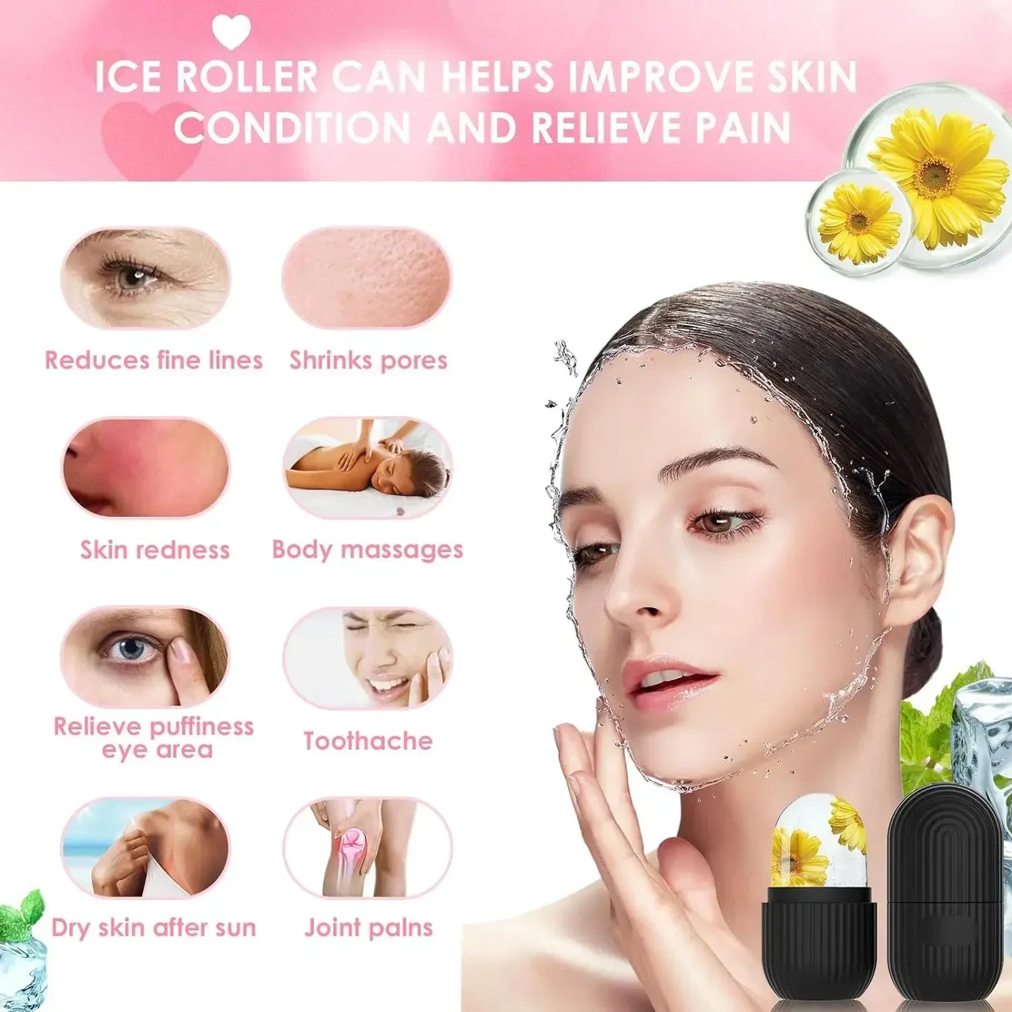 Ice Roller Facial Massager – De-Puff, Tighten & Brighten