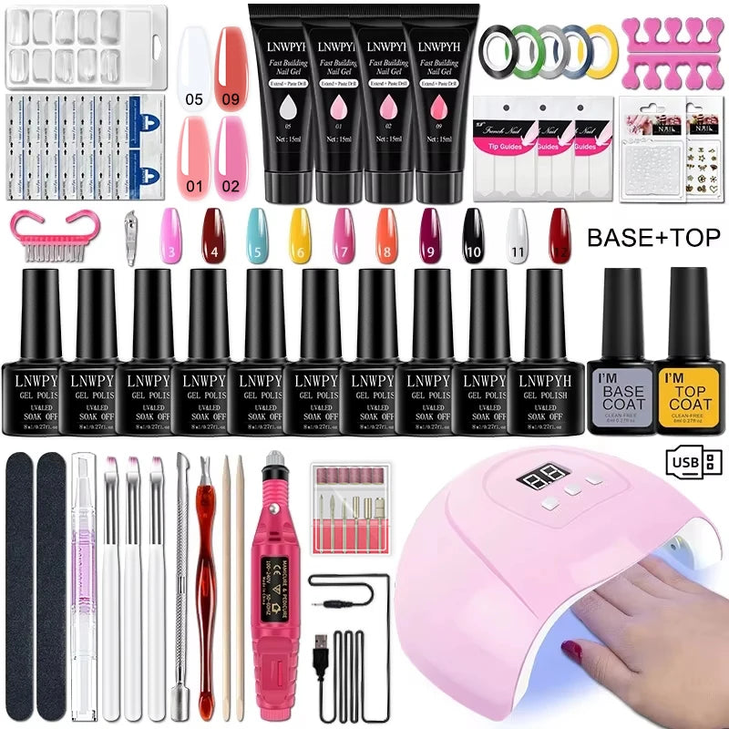 Complete Gel Nail Kit – UV Lamp, Electric Drill, 10 Colors & Base/Top Coat