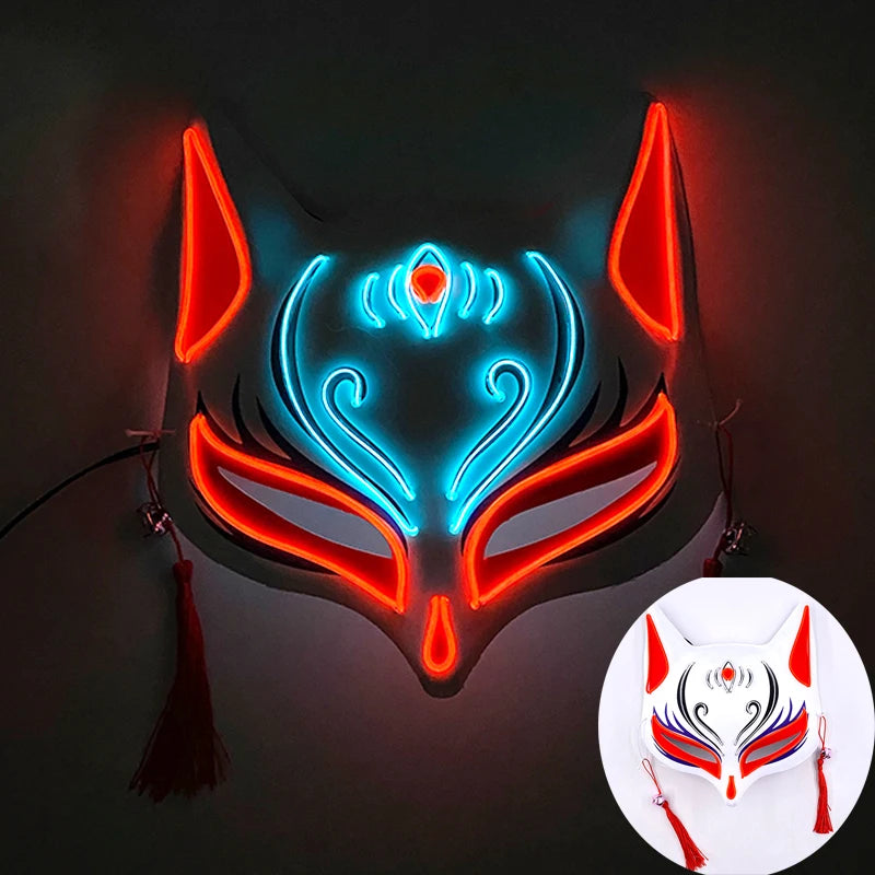LED Neon Fox Half Face Mask – Light Up Cosplay & Halloween Mask