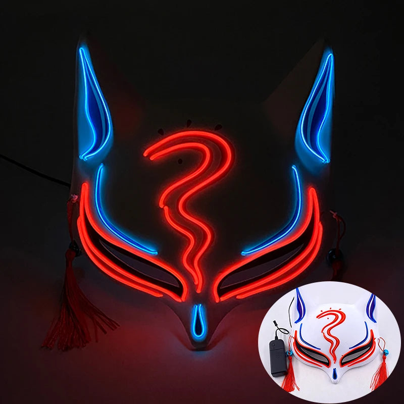 LED Neon Fox Half Face Mask – Light Up Cosplay & Halloween Mask