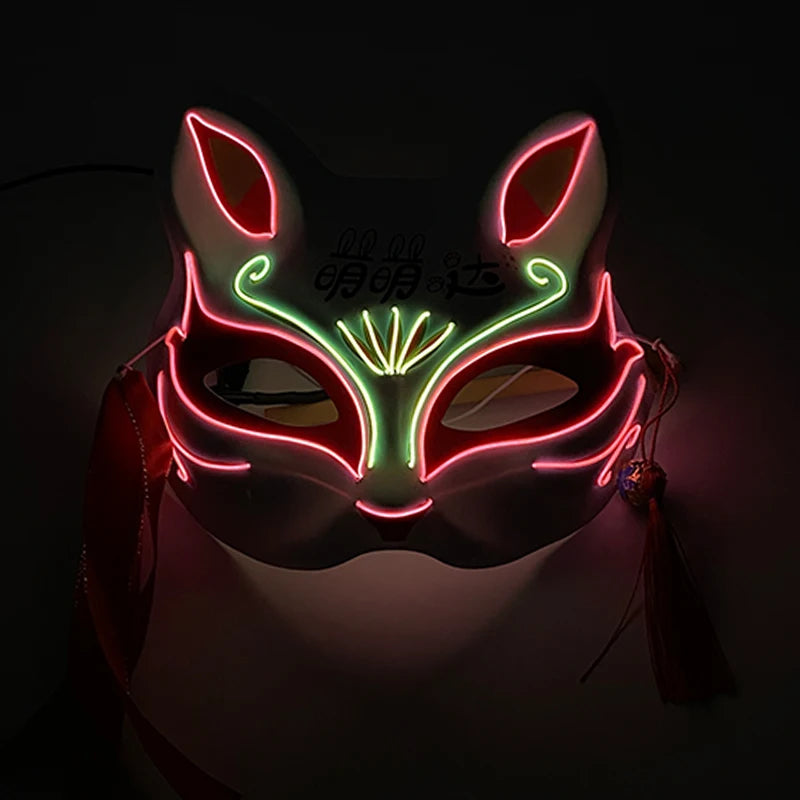 LED Neon Fox Half Face Mask – Light Up Cosplay & Halloween Mask