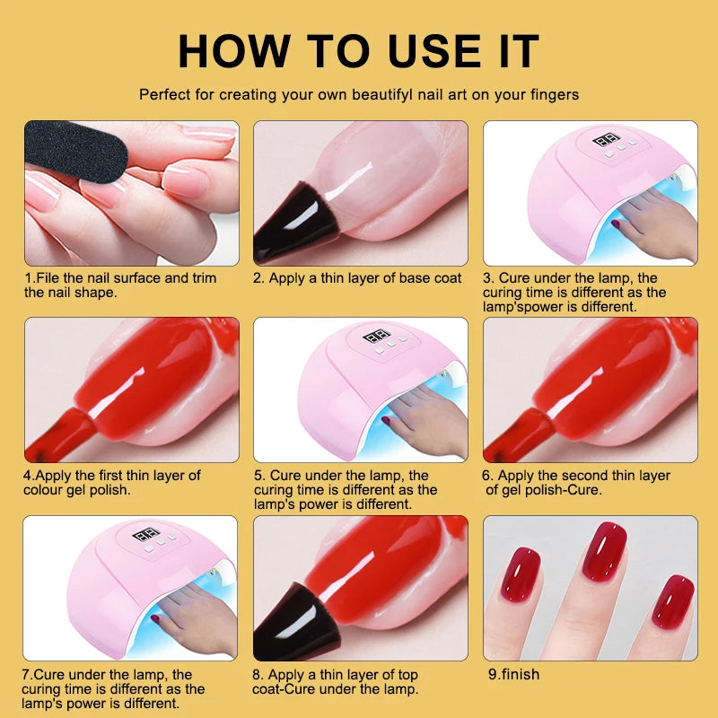 Complete Gel Nail Kit – UV Lamp, Electric Drill, 10 Colors & Base/Top Coat