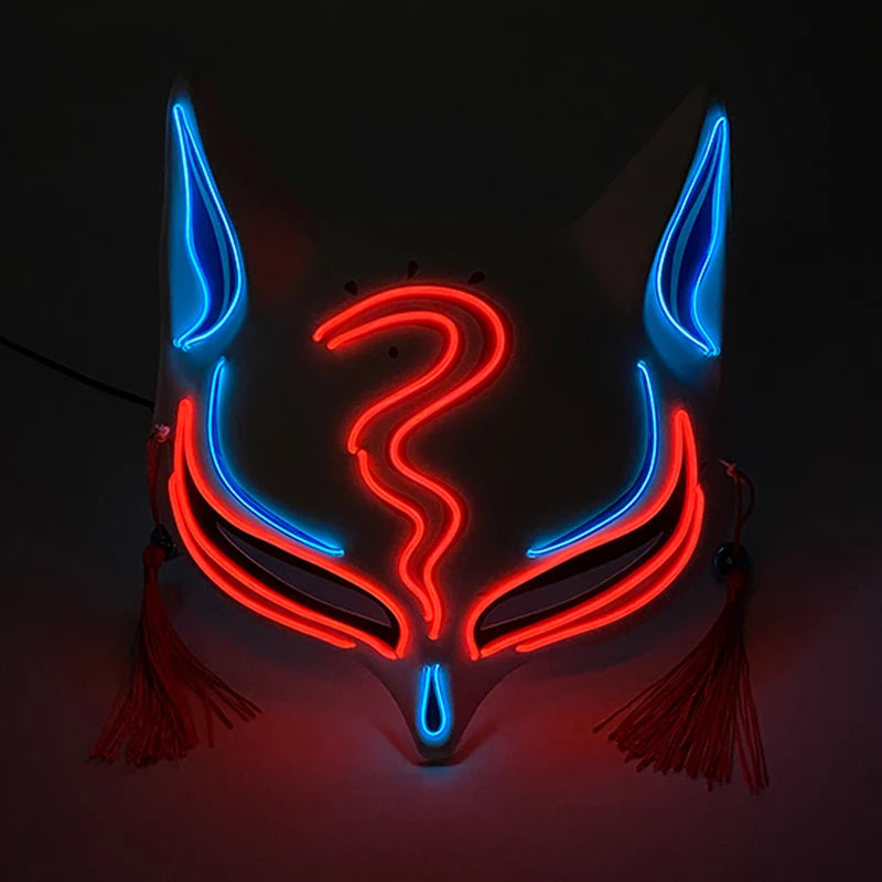 LED Neon Fox Half Face Mask – Light Up Cosplay & Halloween Mask