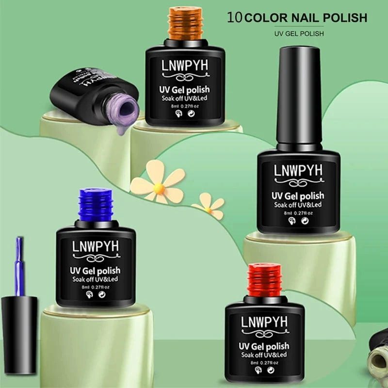 Complete Gel Nail Kit – UV Lamp, Electric Drill, 10 Colors & Base/Top Coat