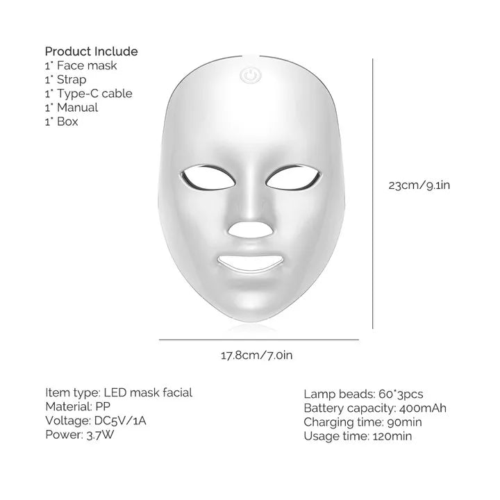 7-Color LED Light Therapy Face Mask – Wireless & Rechargeable