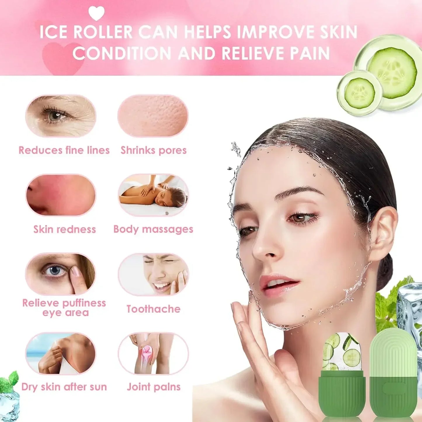 Ice Roller Facial Massager – De-Puff, Tighten & Brighten