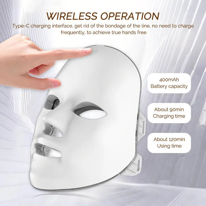 7-Color LED Light Therapy Face Mask – Wireless & Rechargeable