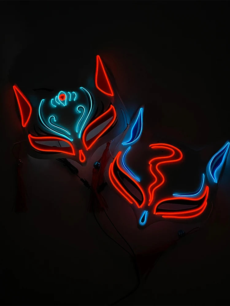 LED Neon Fox Half Face Mask – Light Up Cosplay & Halloween Mask