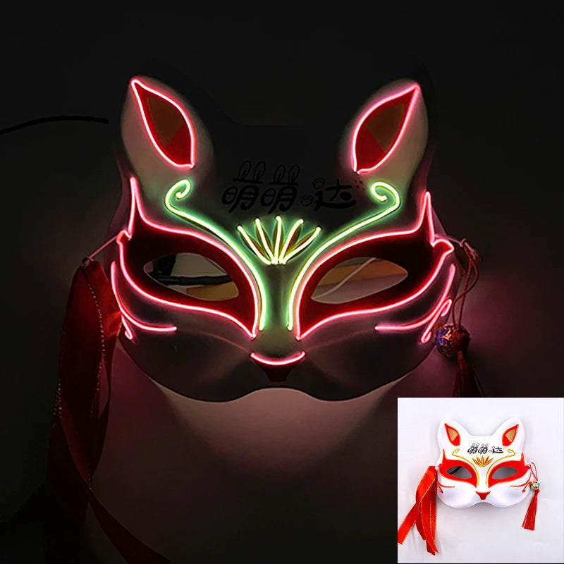 LED Neon Fox Half Face Mask – Light Up Cosplay & Halloween Mask