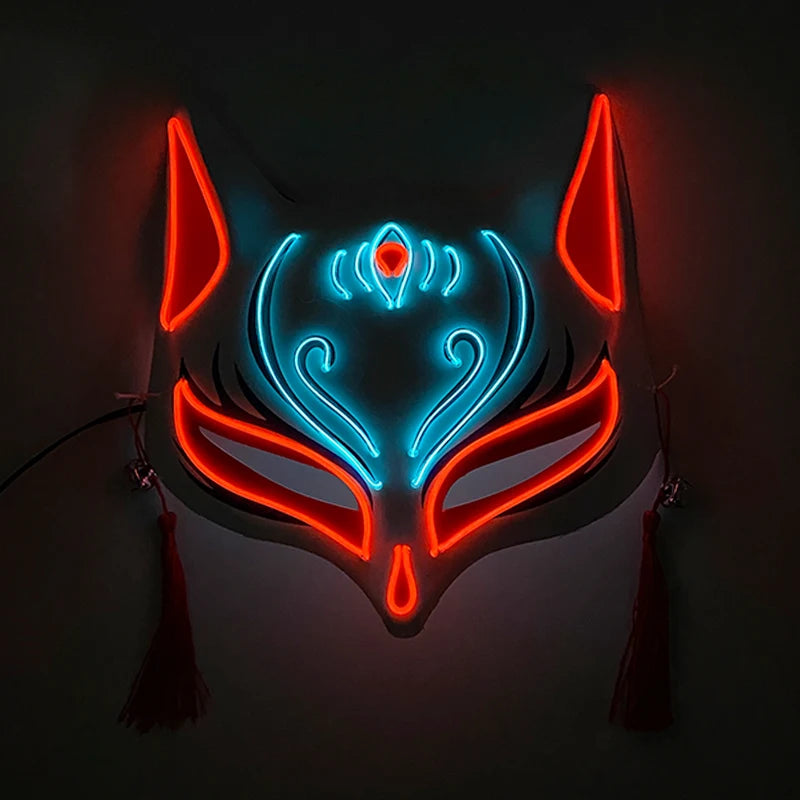LED Neon Fox Half Face Mask – Light Up Cosplay & Halloween Mask